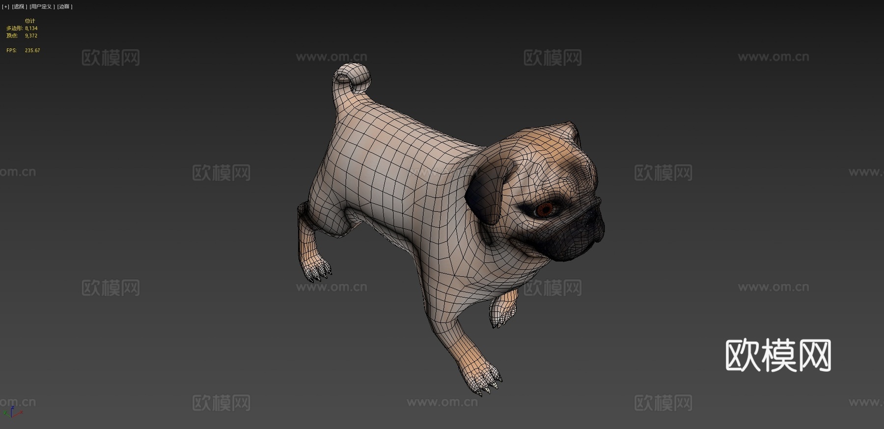 低多边形风格化狗巴哥犬su模型