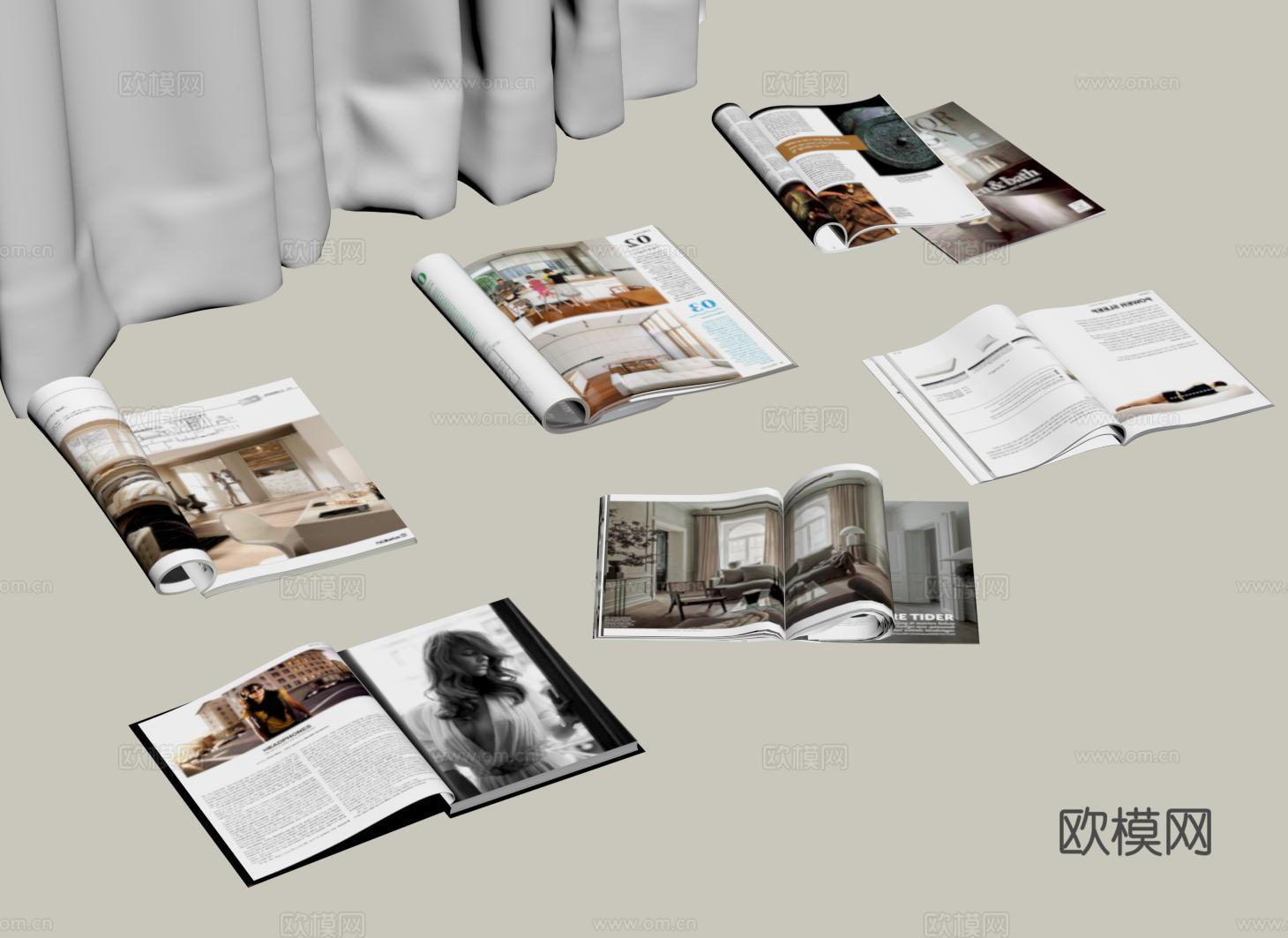 现代书籍 杂志su模型下载（渲染图2）