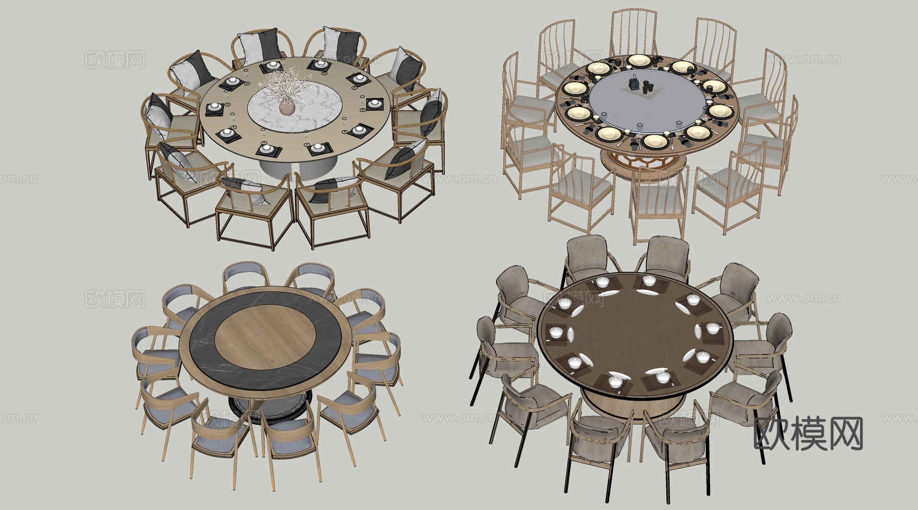 现代圆形餐桌椅 包厢桌椅 包间餐桌su模型下载（渲染图2）