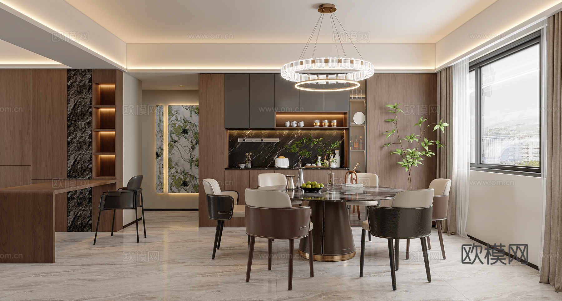 意式轻奢客餐厅3d模型下载