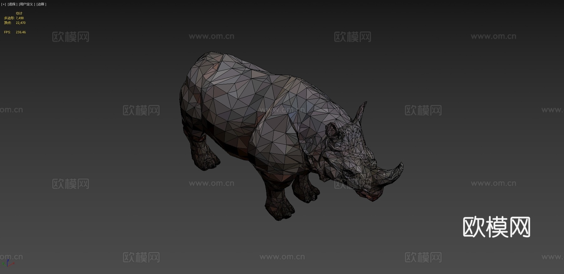 低多边形艺术非洲动物犀牛su模型