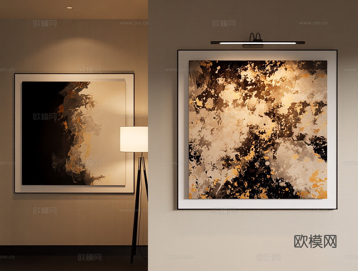 现代挂画 抽象画 风景油画 高端艺术挂画 肌理画3d模型下载