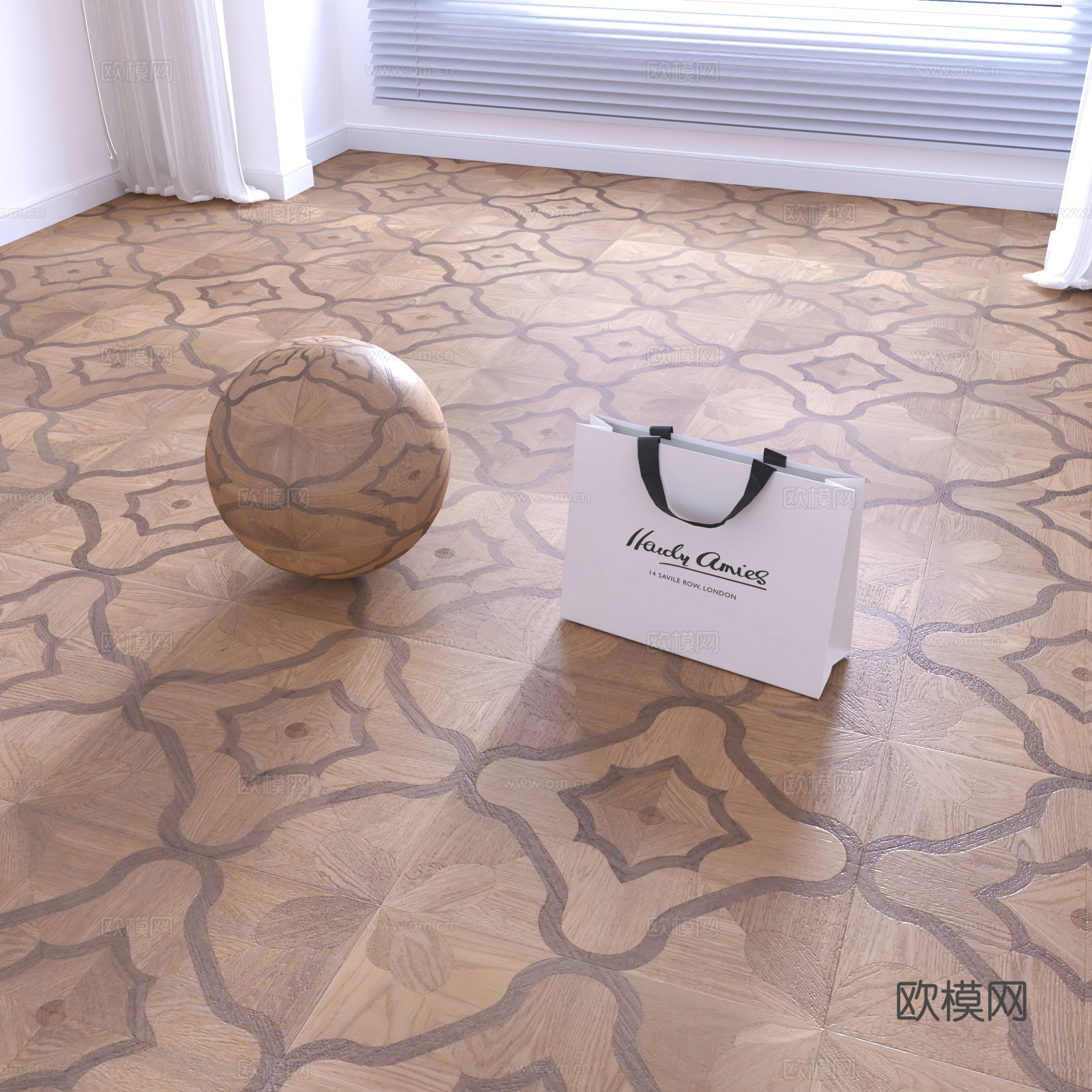 现代木地板su模型下载（渲染图1）