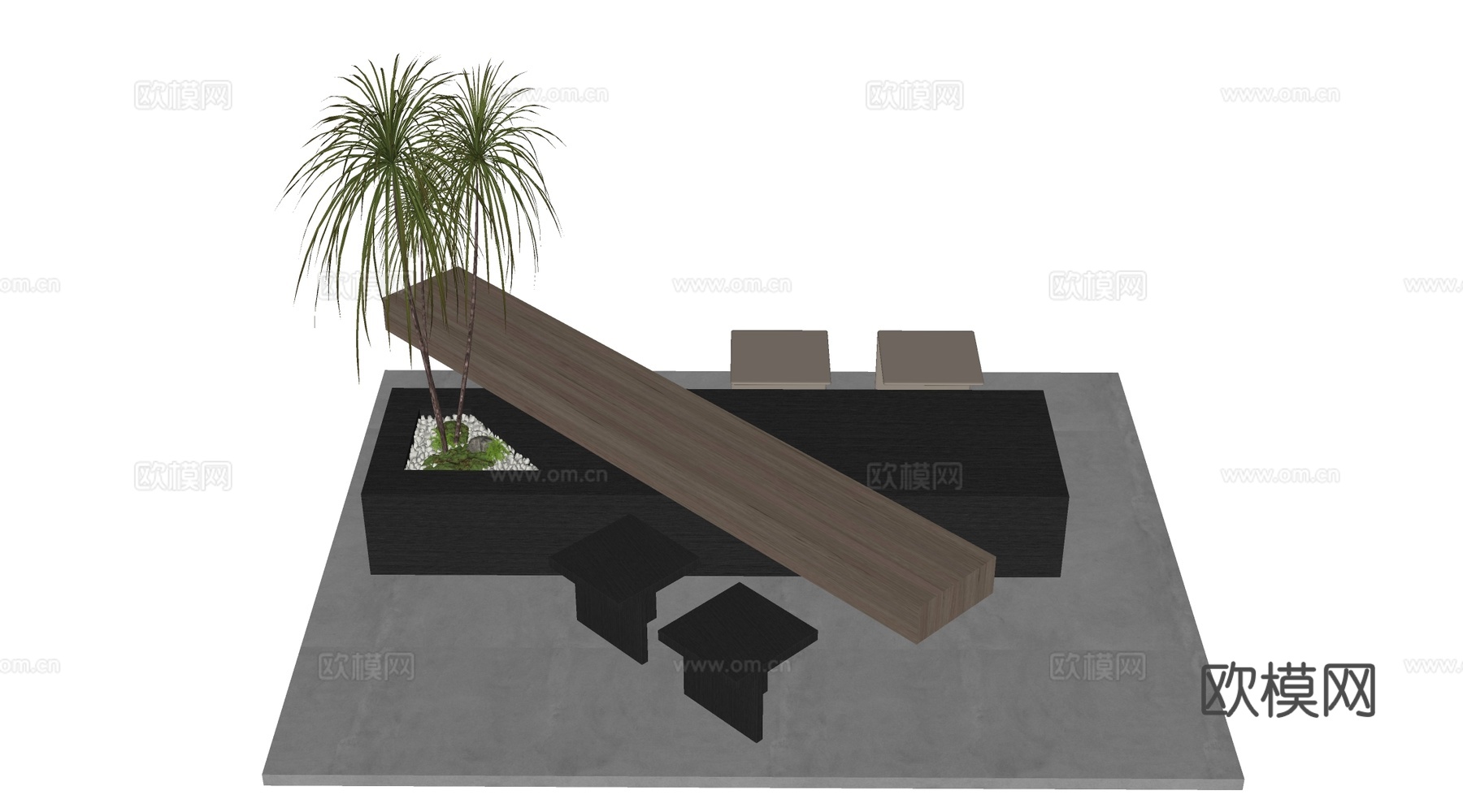 现代咖啡吧台 餐饮卡座 奶茶店桌椅su模型下载（渲染图2）