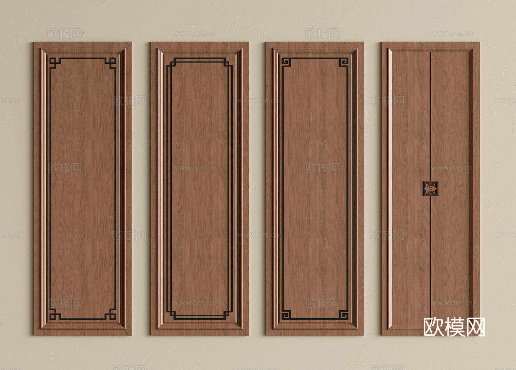 新中式护墙板 实木墙饰板 背景墙su模型下载（渲染图1）