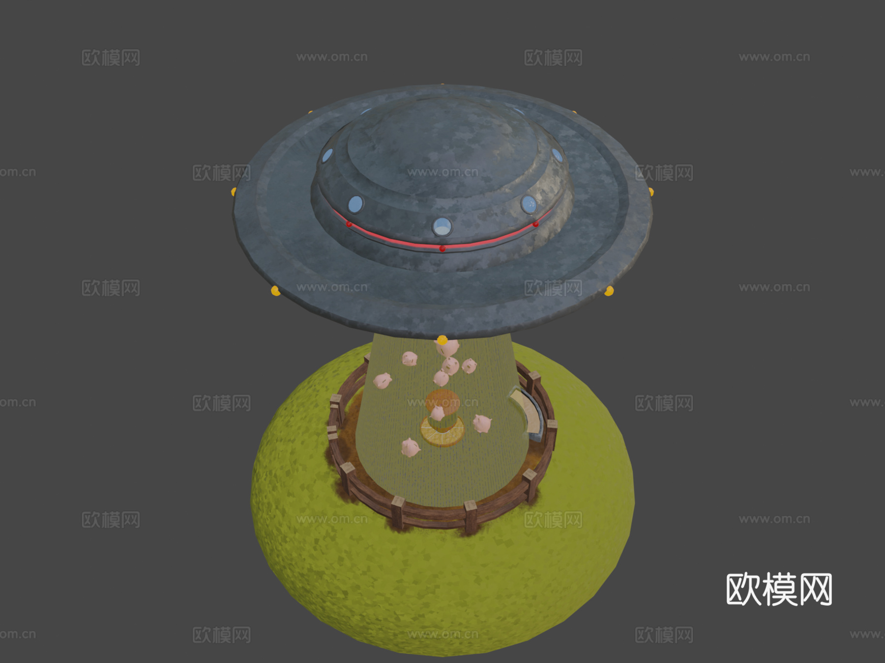 UFO绑架猪群su模型下载（渲染图8）