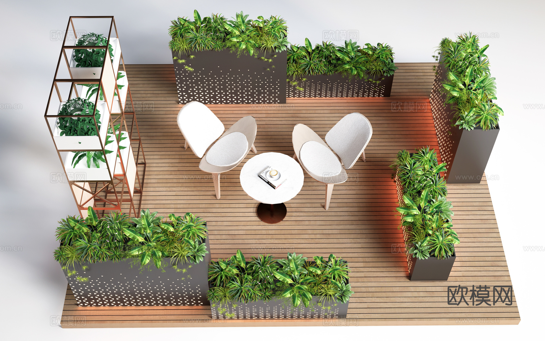 现代景观花箱 外摆花箱 植物花箱su模型