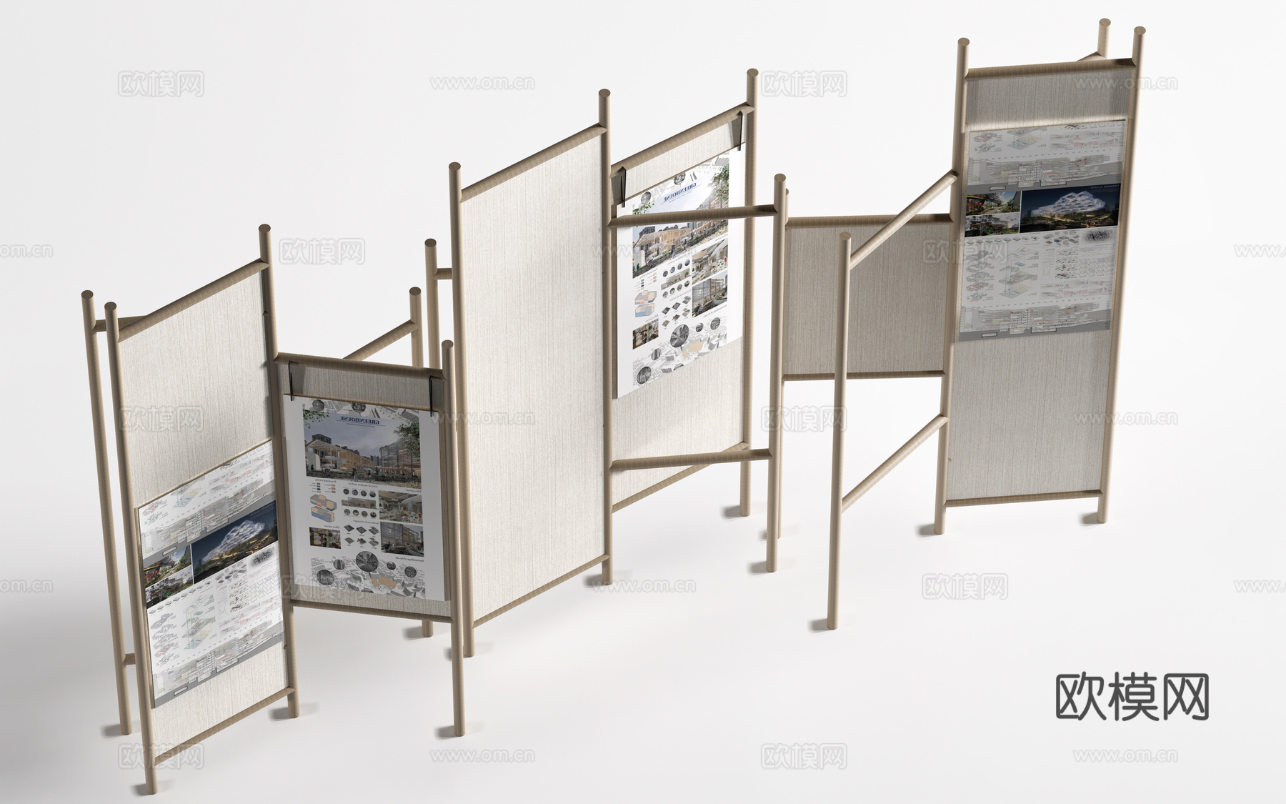 现代展厅展板 展厅隔断 展厅屏风su模型下载（渲染图1）