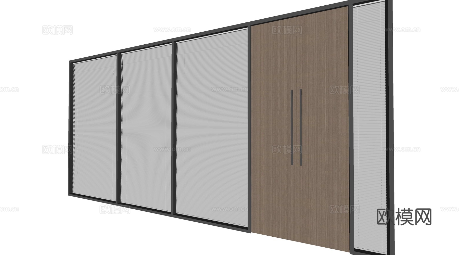 现代办公隔断 玻璃隔断 过道玻璃门窗su模型下载（渲染图2）