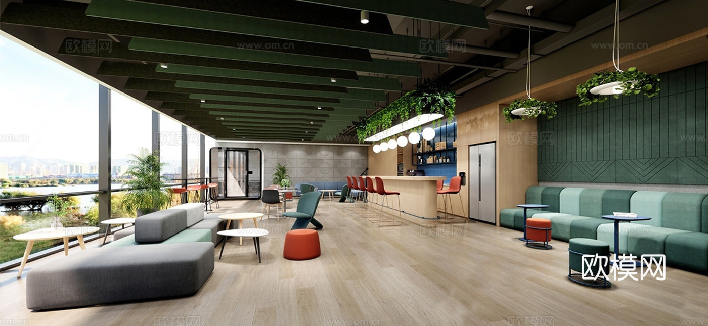 现代简约茶水间 现代茶水间 员工休息区 办公休息区免费su模型