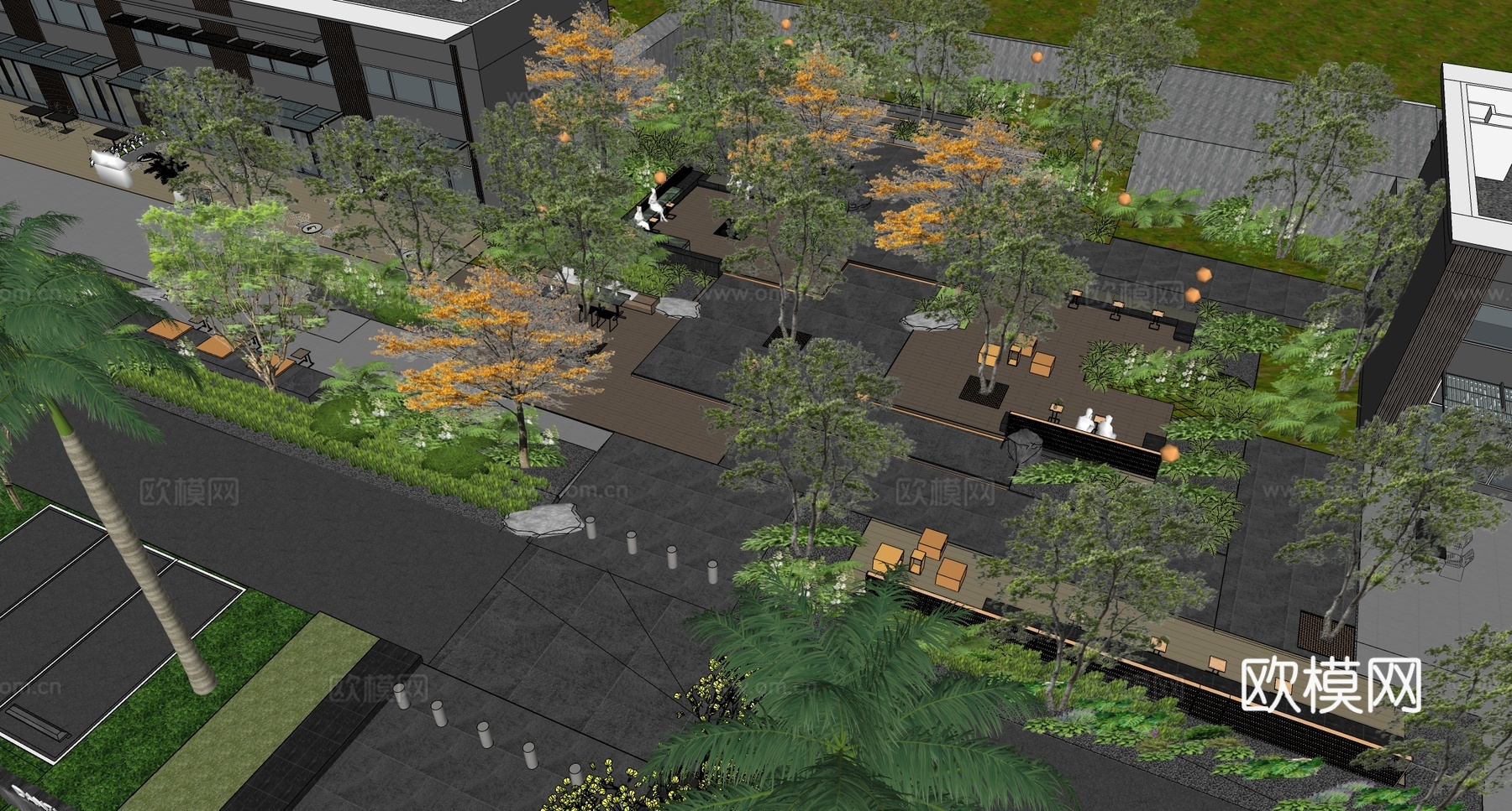 现代林下广场 休闲广场 街角广场su模型