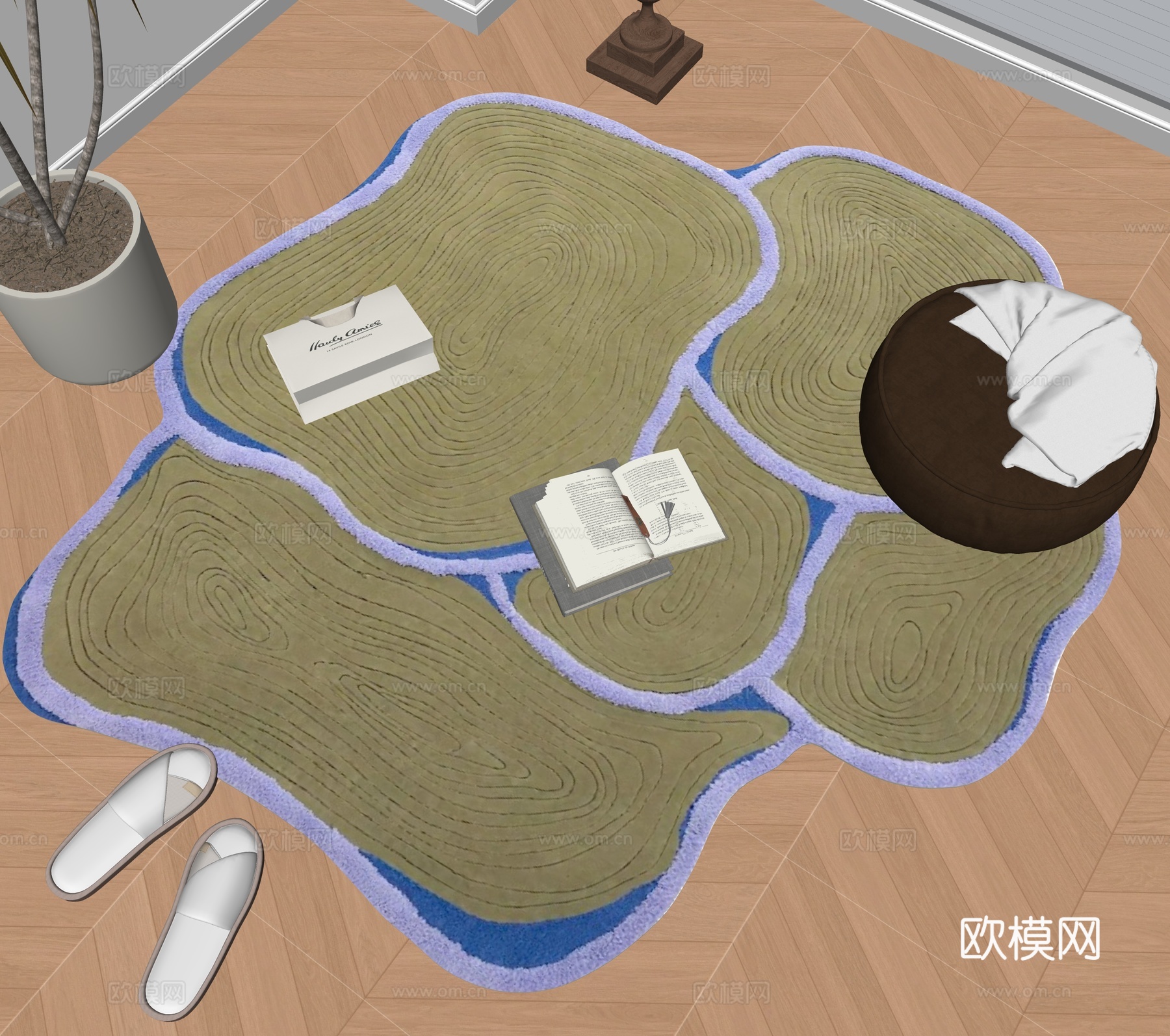 现代异形地毯su模型下载（渲染图2）