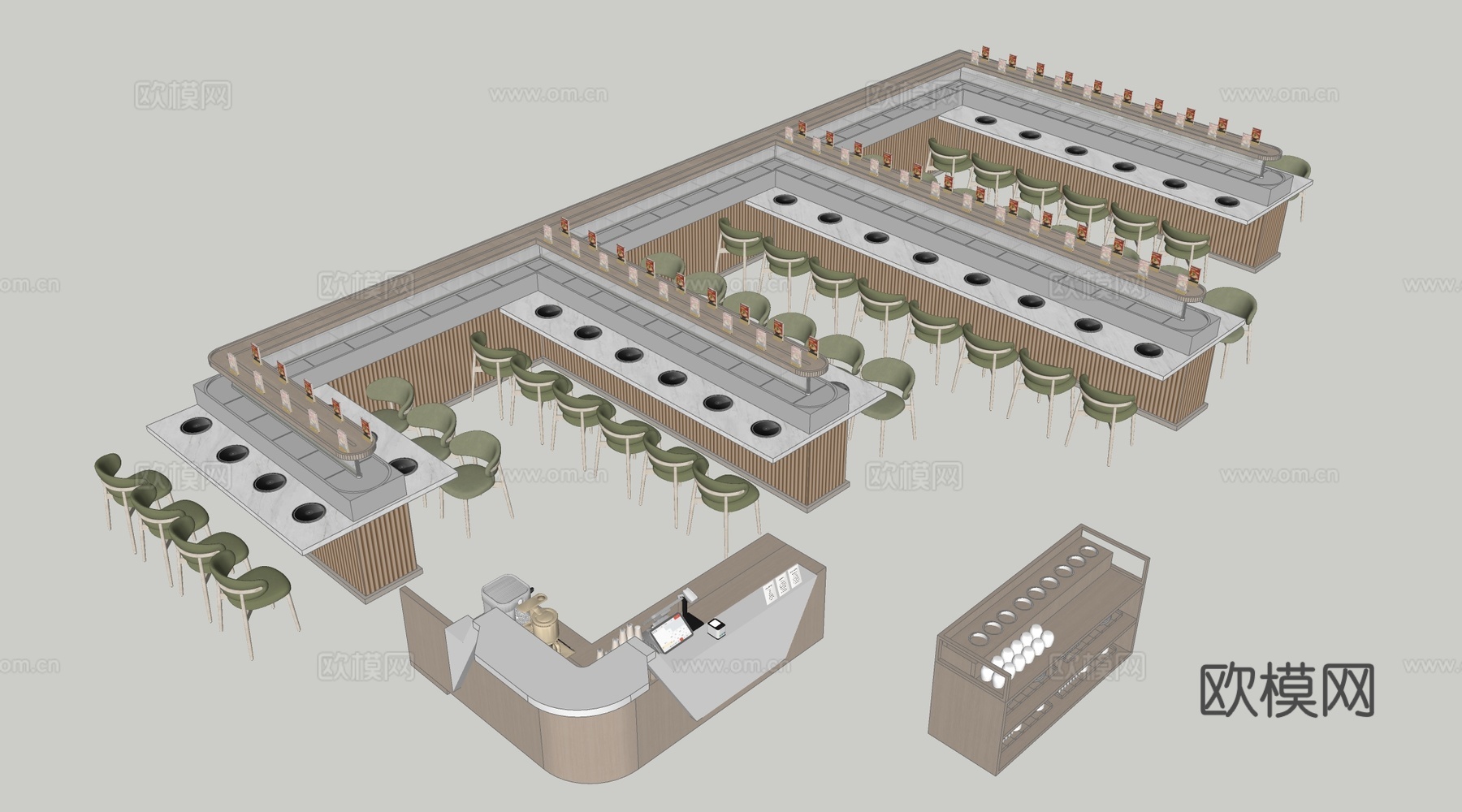 现代旋转小火锅桌椅 旋转小火锅餐台su模型