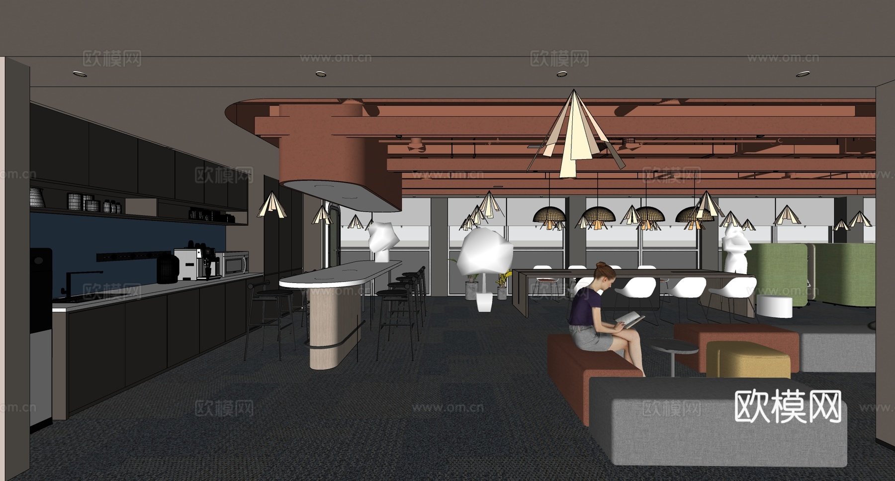 现代简约茶水间 茶水间 现代茶水间 员工休息区 办公休息区su模型下载（渲染图2）