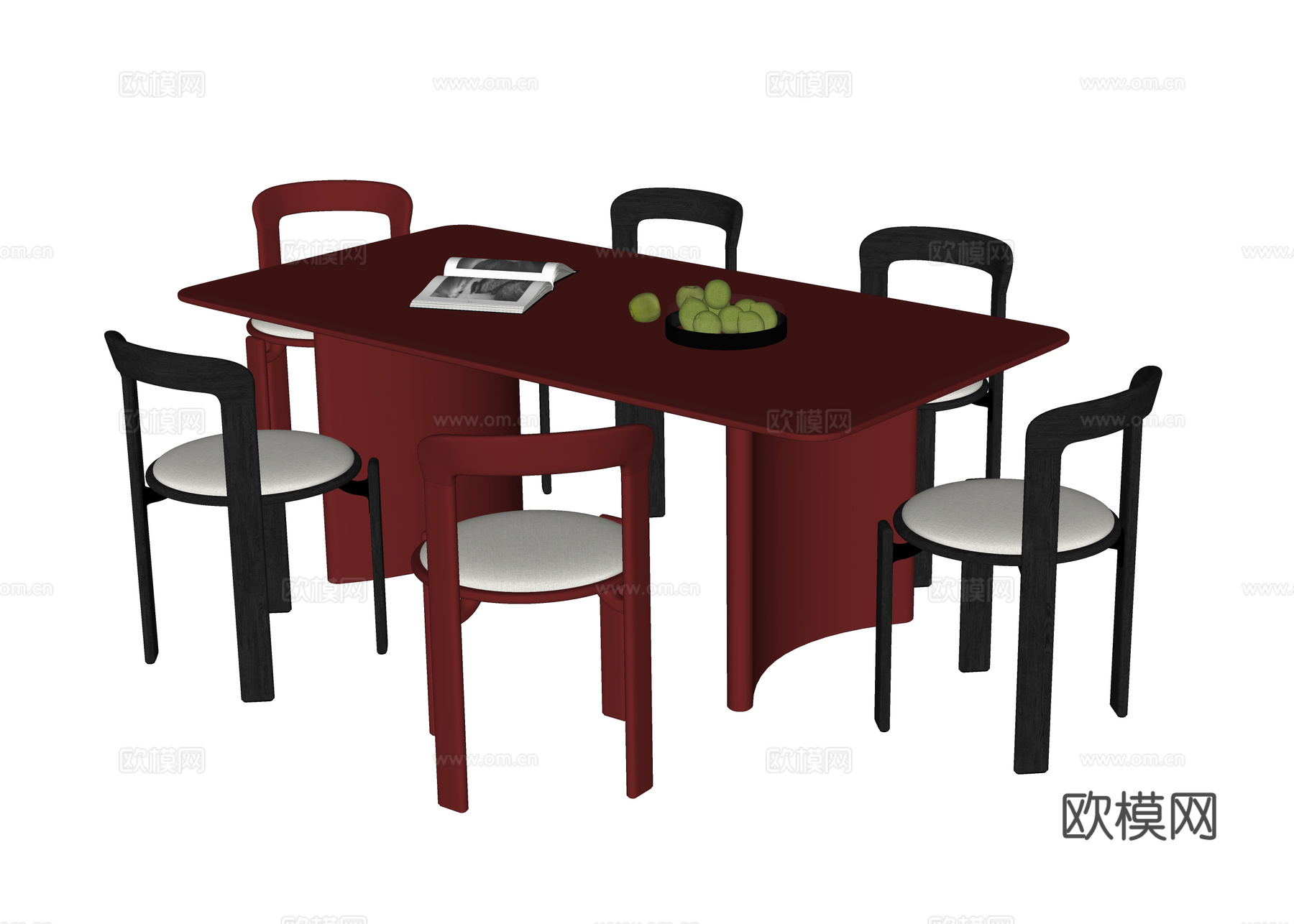 现代餐桌椅 餐椅 餐桌su模型下载（渲染图2）