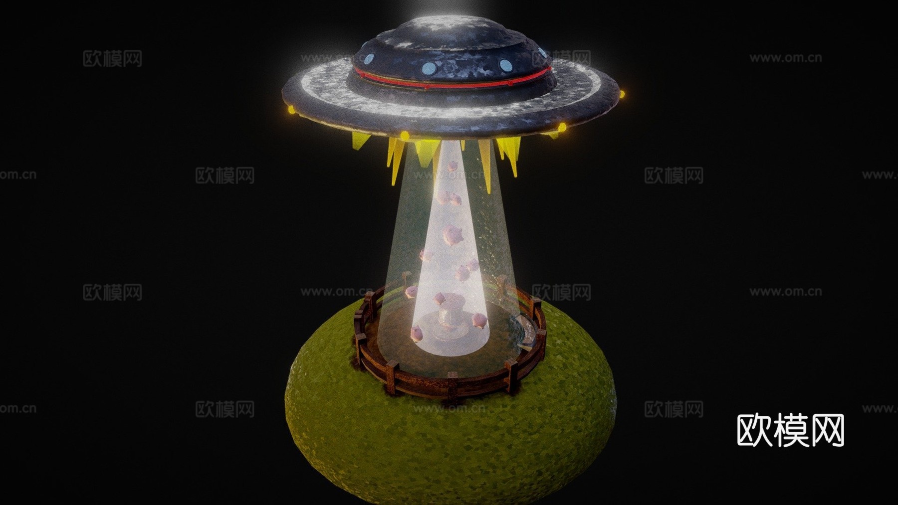 UFO绑架猪群su模型下载（渲染图1）