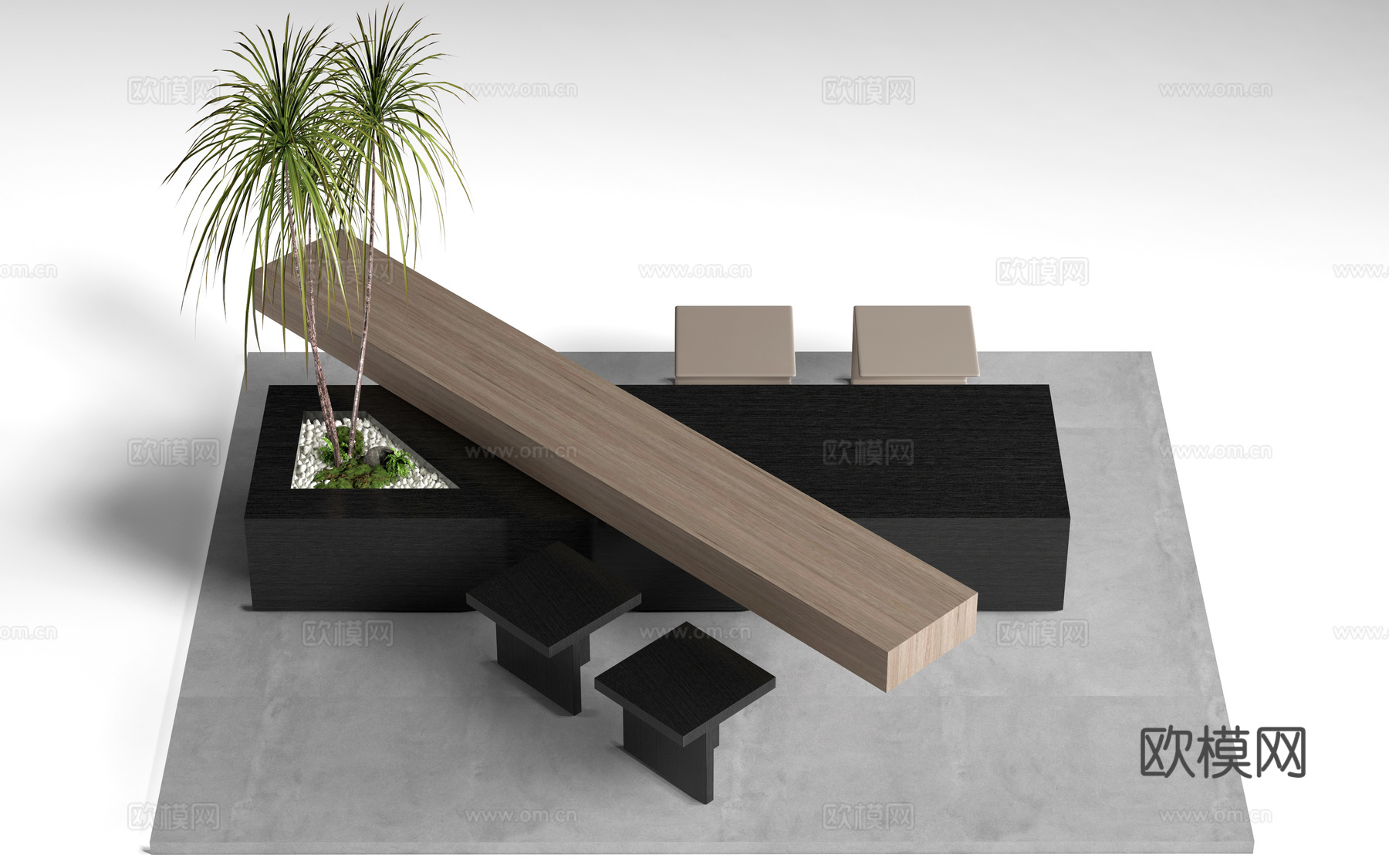 现代咖啡吧台 餐饮卡座 奶茶店桌椅su模型下载（渲染图1）