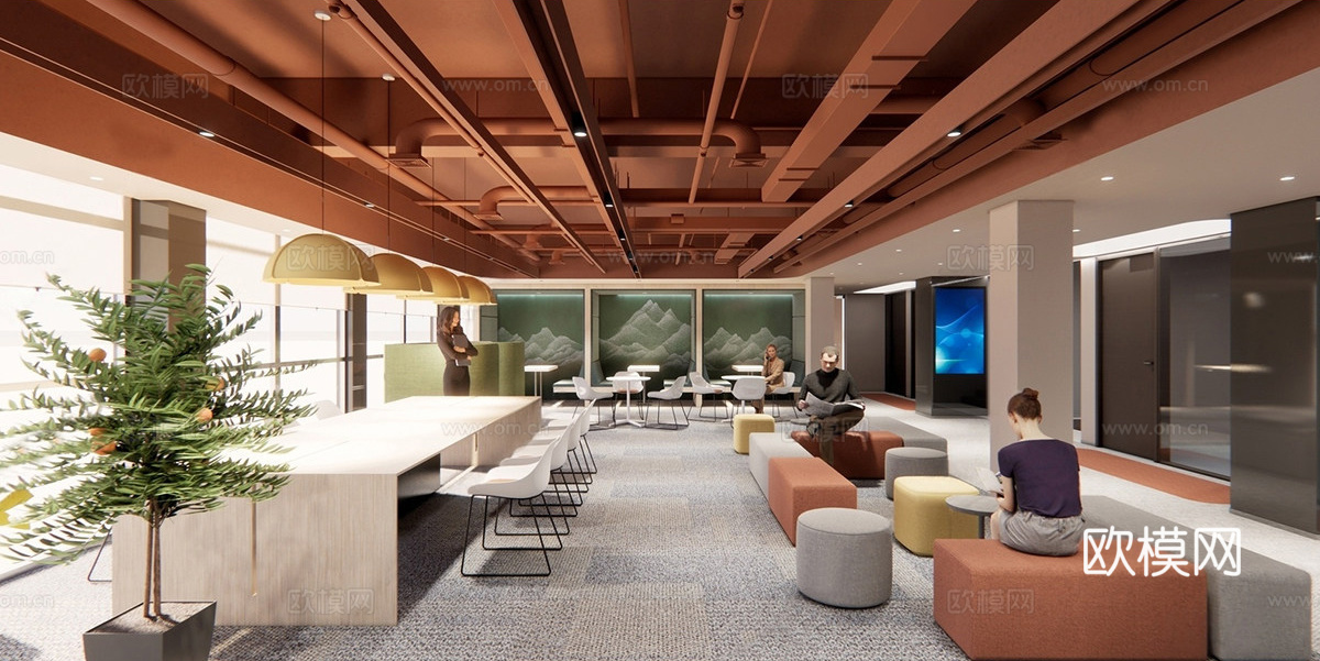 现代简约茶水间 茶水间 现代茶水间 员工休息区 办公休息区su模型下载（渲染图1）