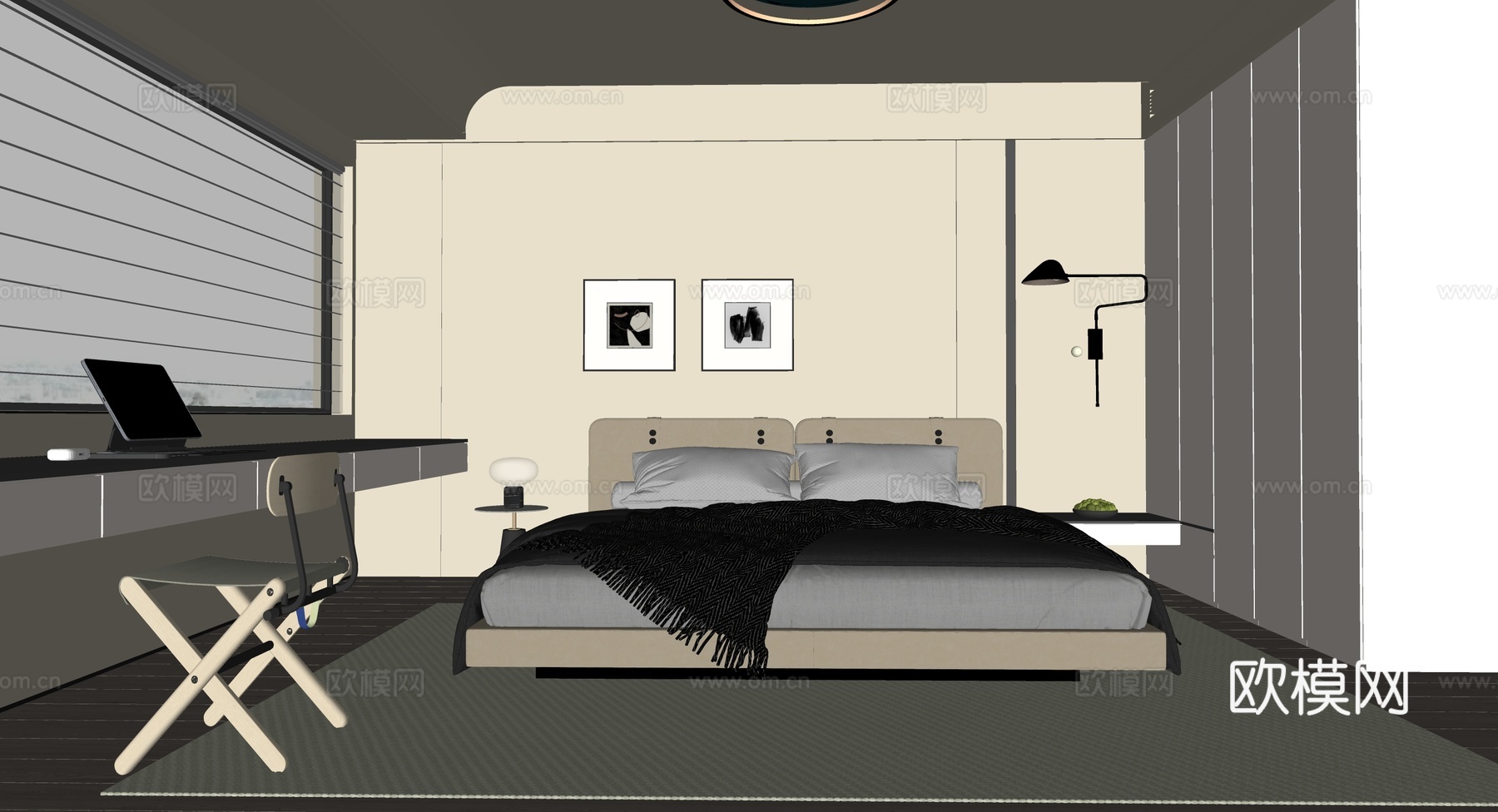 现代意式卧室su模型下载（渲染图2）