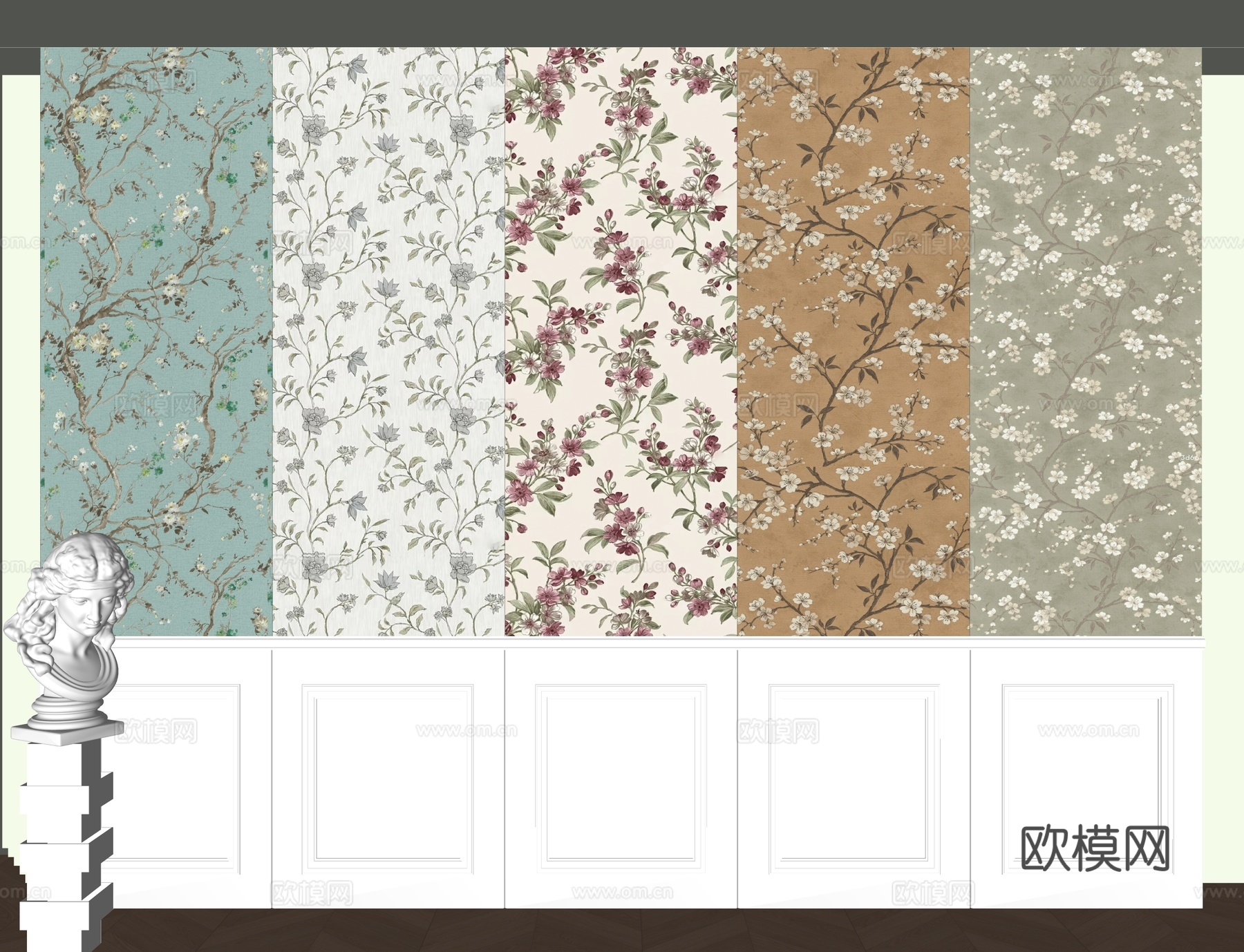 美式护墙板su模型下载（渲染图2）