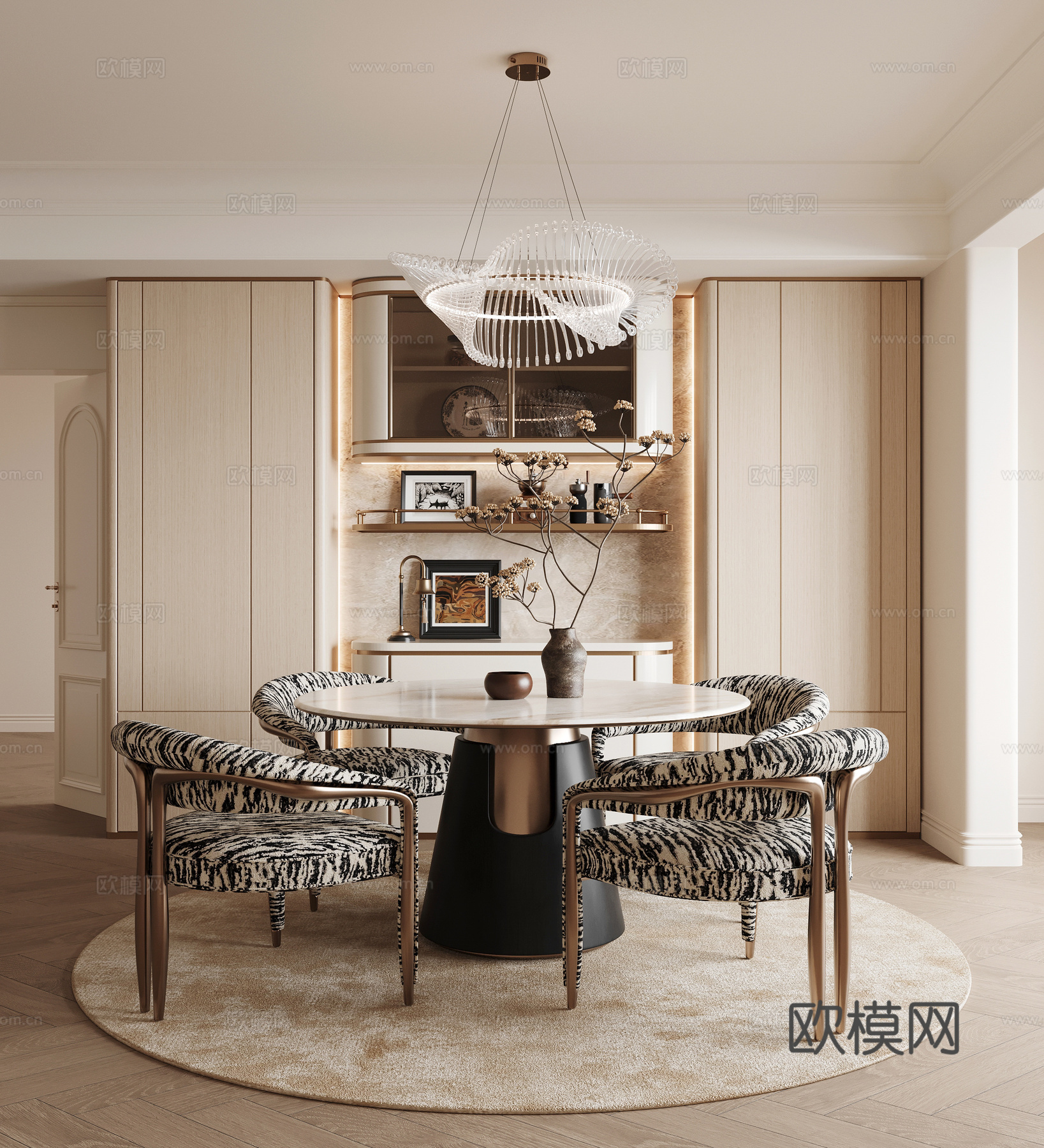 意式轻奢餐厅su模型下载（渲染图1）