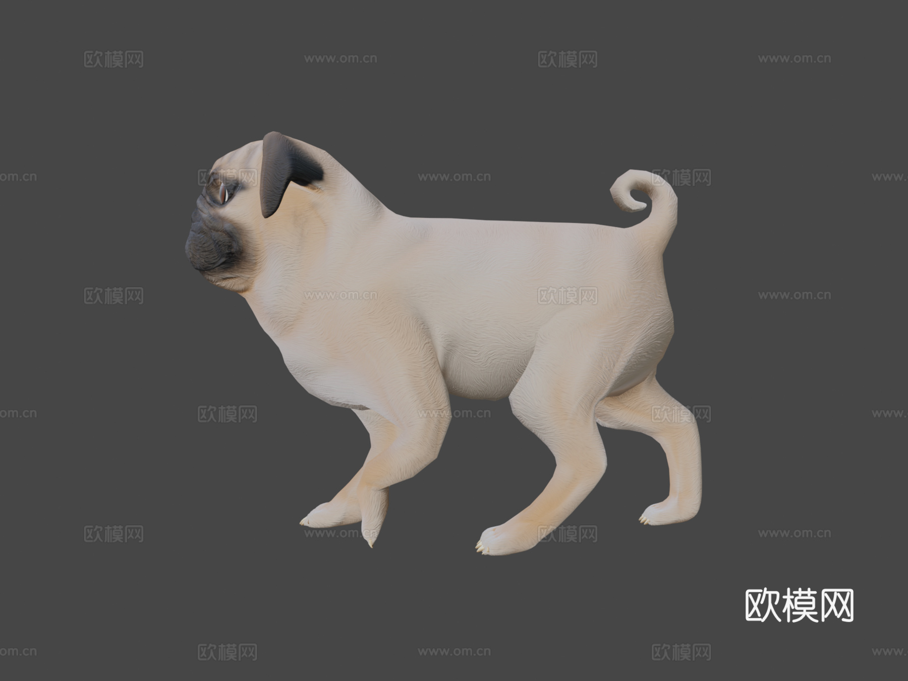 低多边形风格化狗巴哥犬su模型