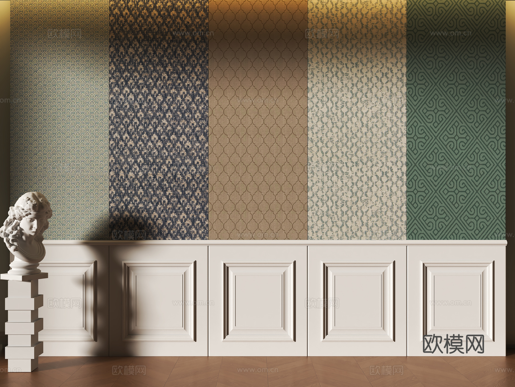 美式护墙板su模型下载（渲染图1）