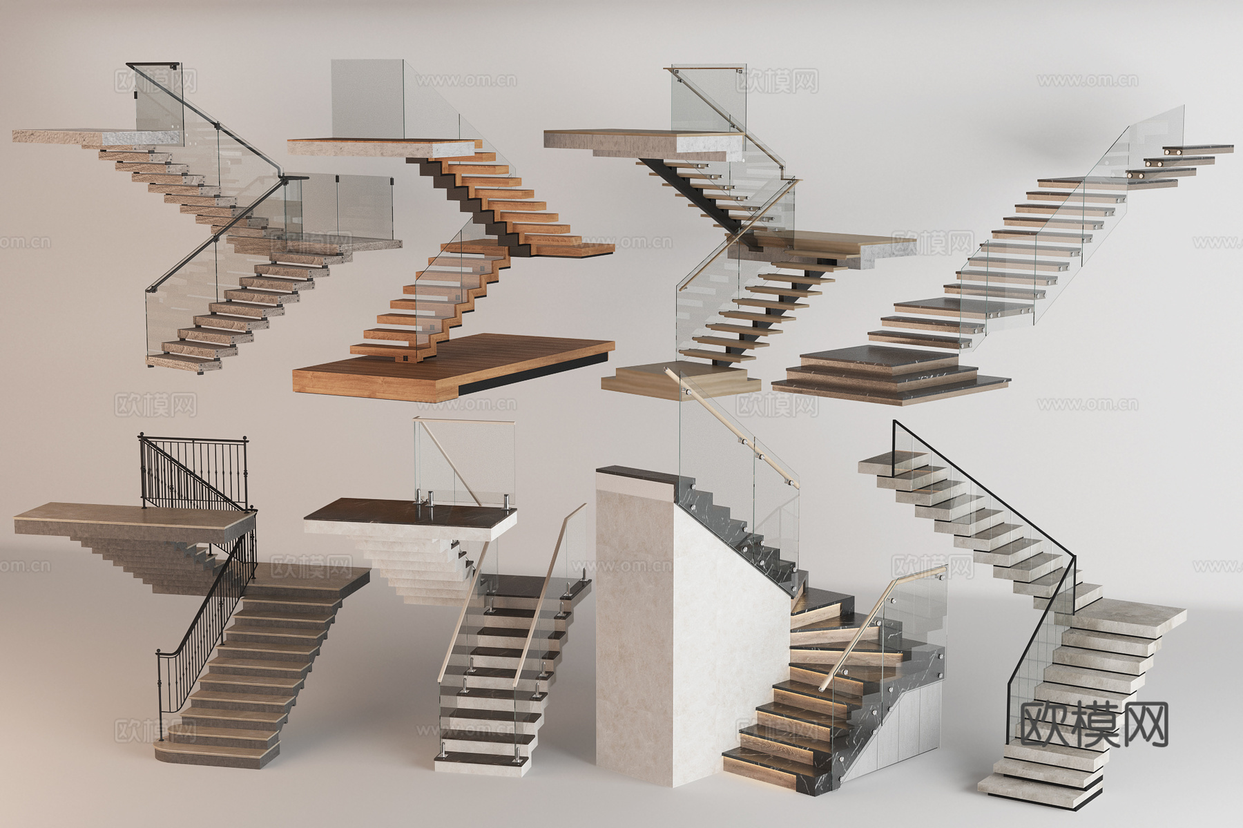现代直角楼梯组合3d模型下载