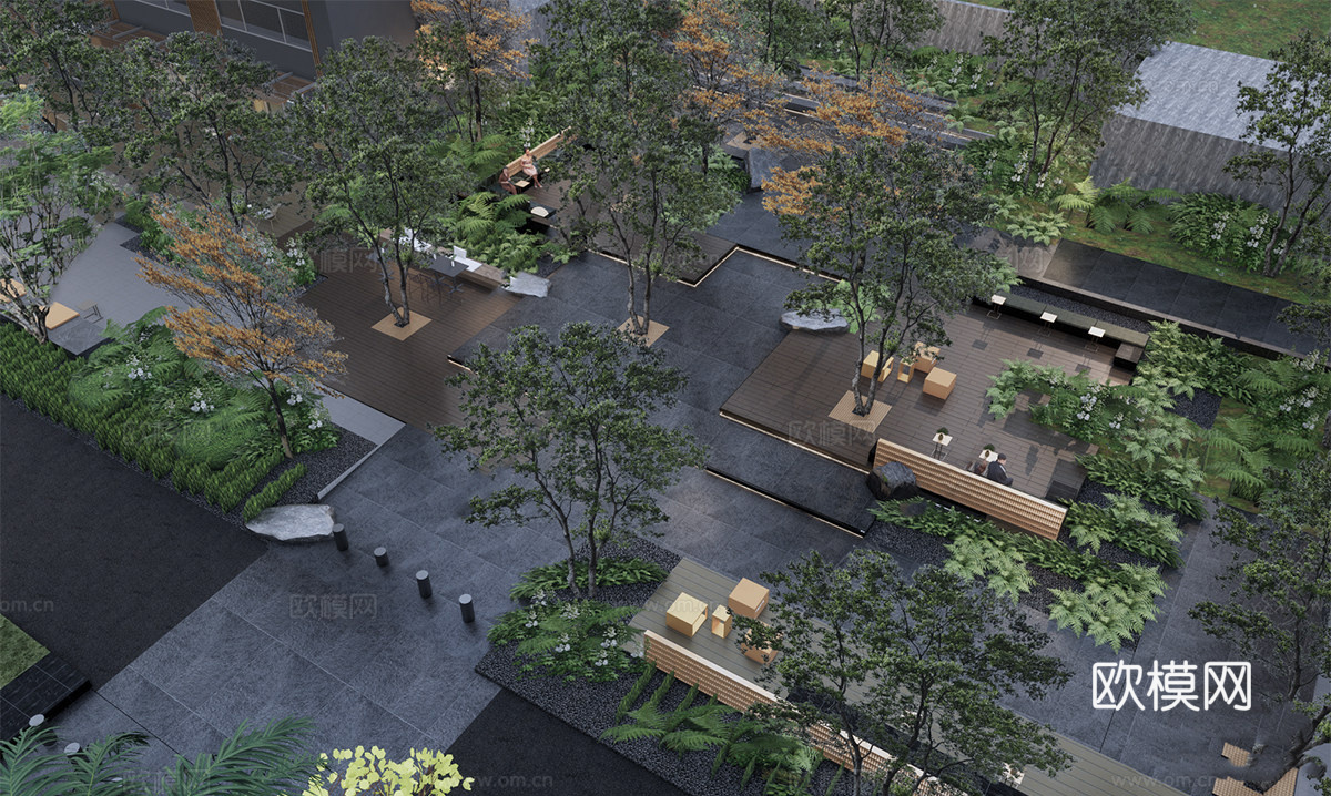 现代林下广场 休闲广场 街角广场su模型