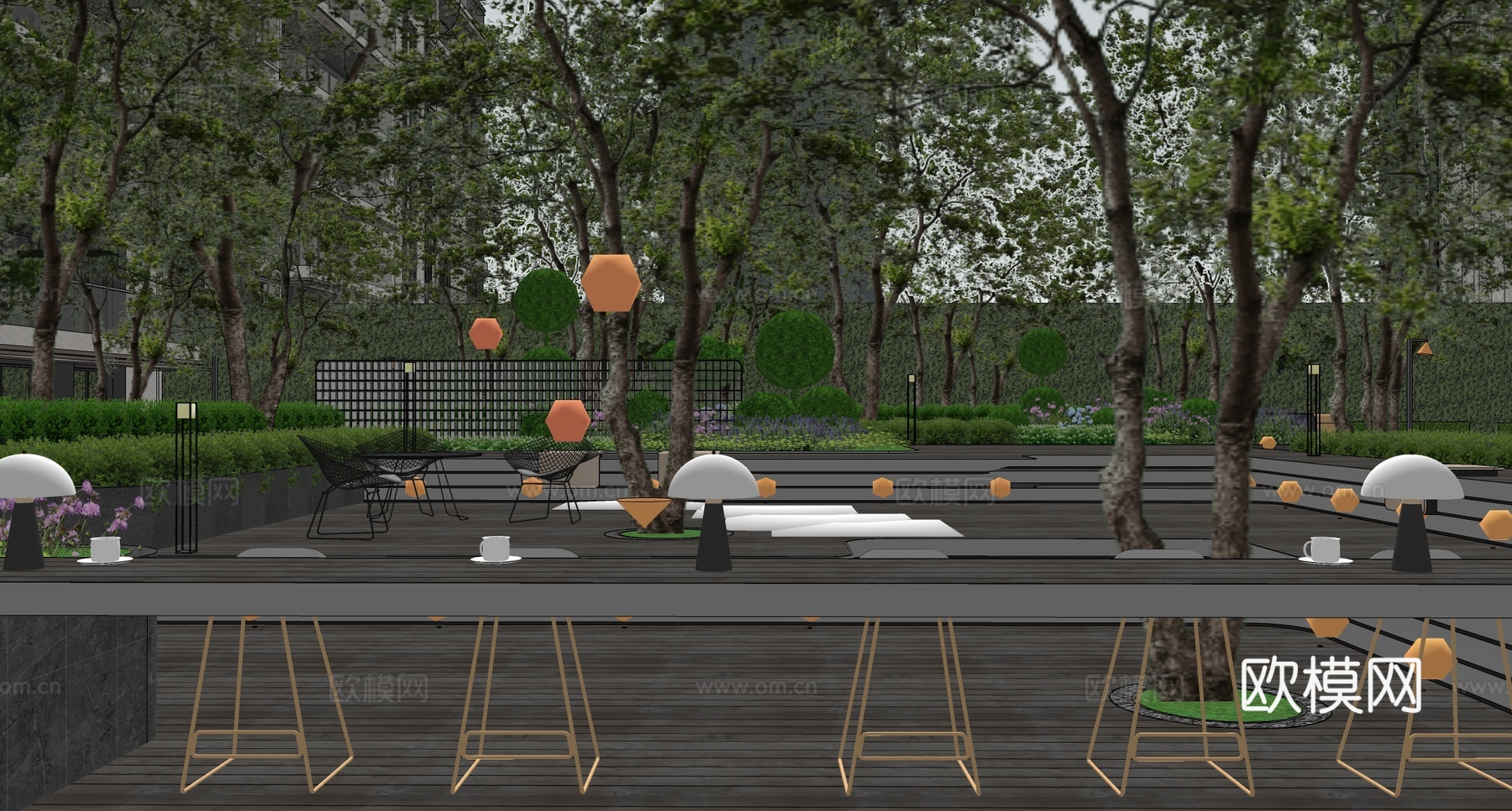 现代公园景观 林下景观 户外公园su模型