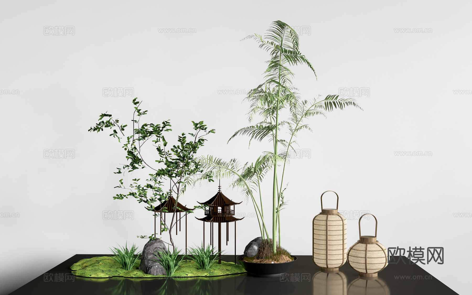 现代景观植物 盆景 盆栽 植物花草su模型下载（渲染图1）