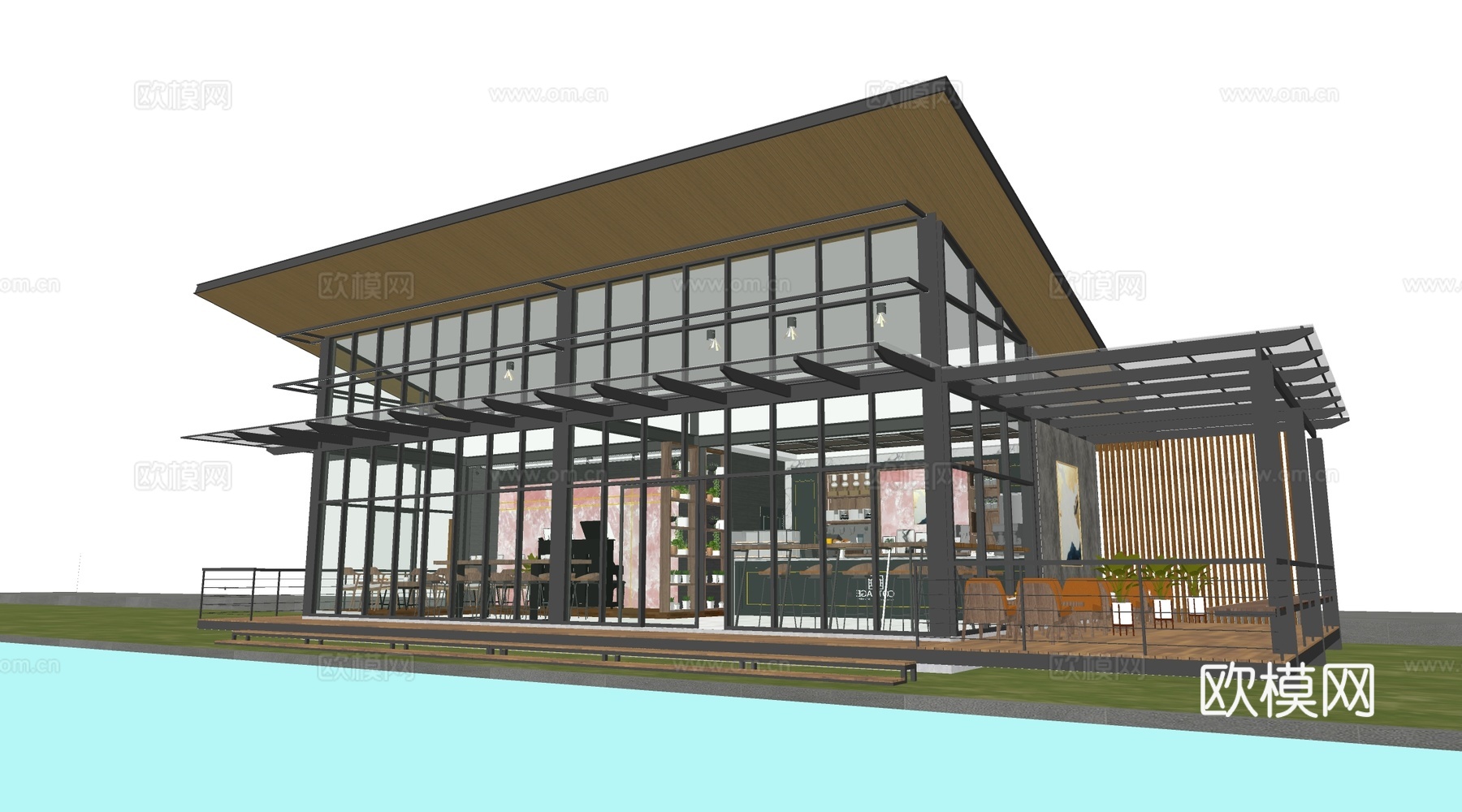 现代驿站建筑 商店建筑 咖啡厅建筑 小公建su模型下载（渲染图2）