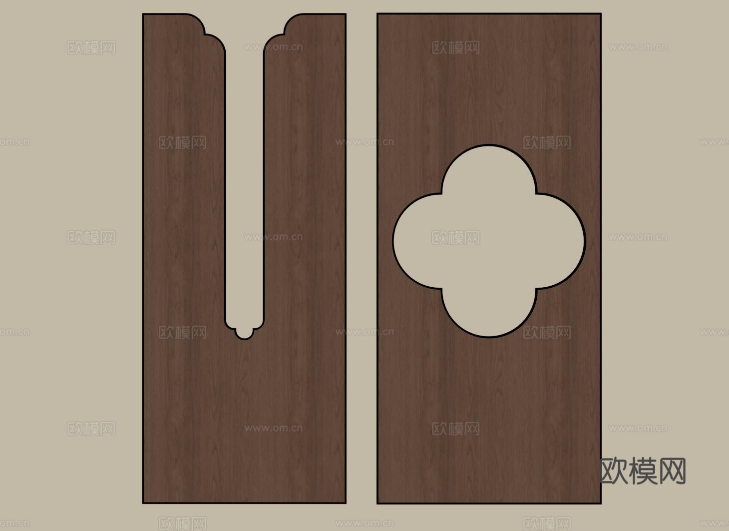 新中式护墙板 实木墙饰板 墙板背景墙su模型下载（渲染图2）