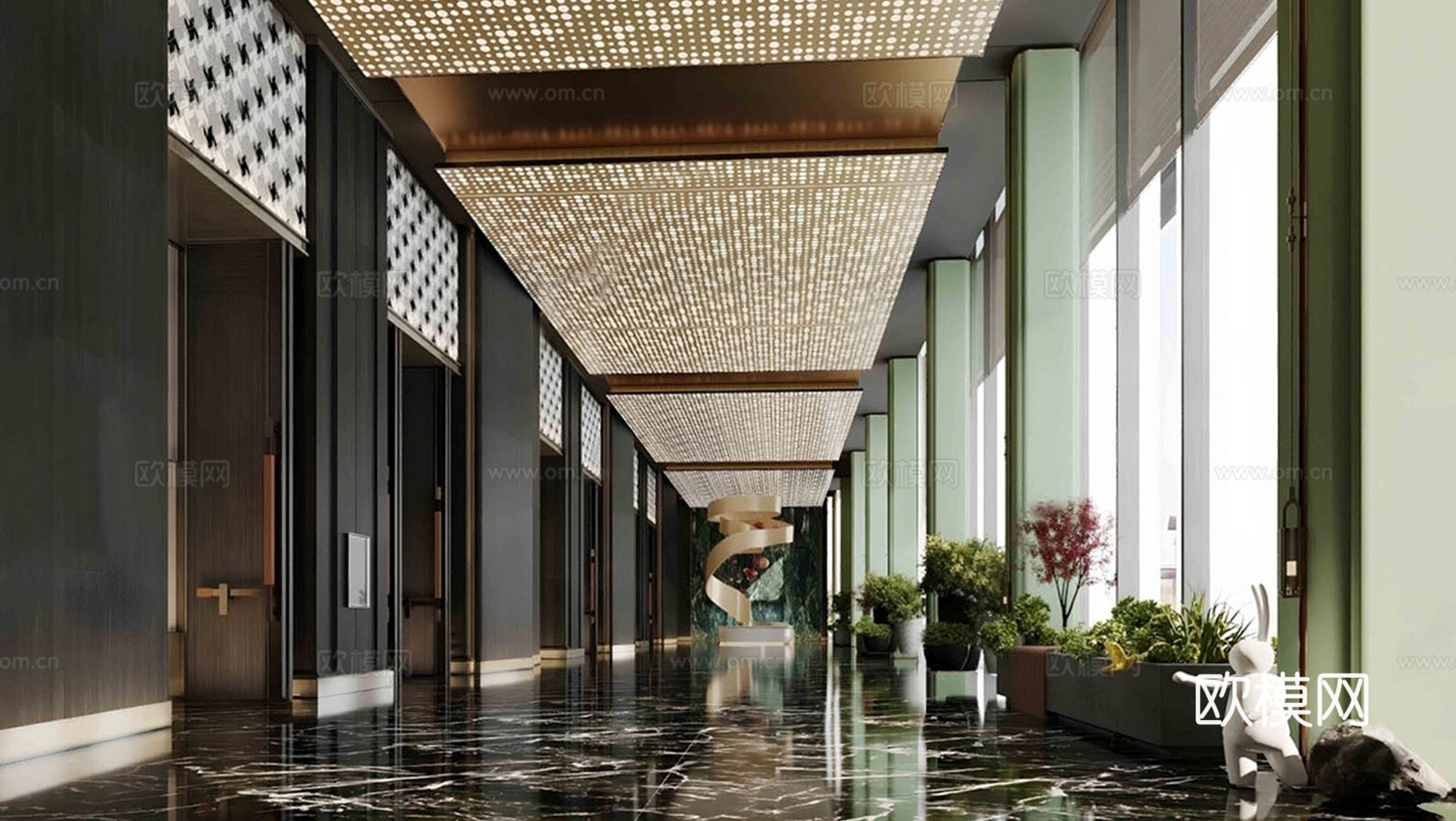 现代酒店走廊 酒店过道su模型下载（渲染图1）