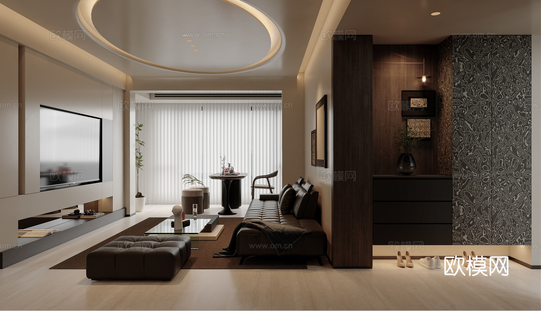 意式侘寂奶油风客餐厅3d模型下载