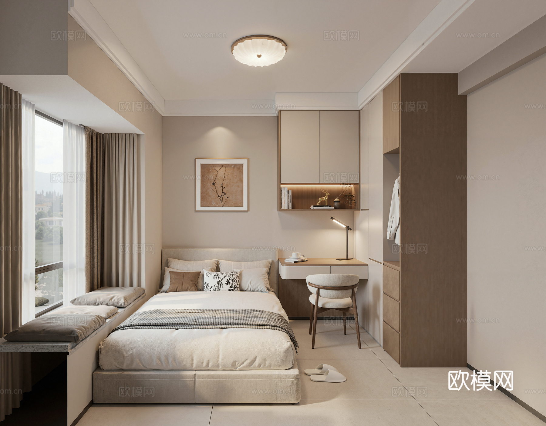 现代卧室  中古复古风卧室   美式卧室 榻榻米su模型