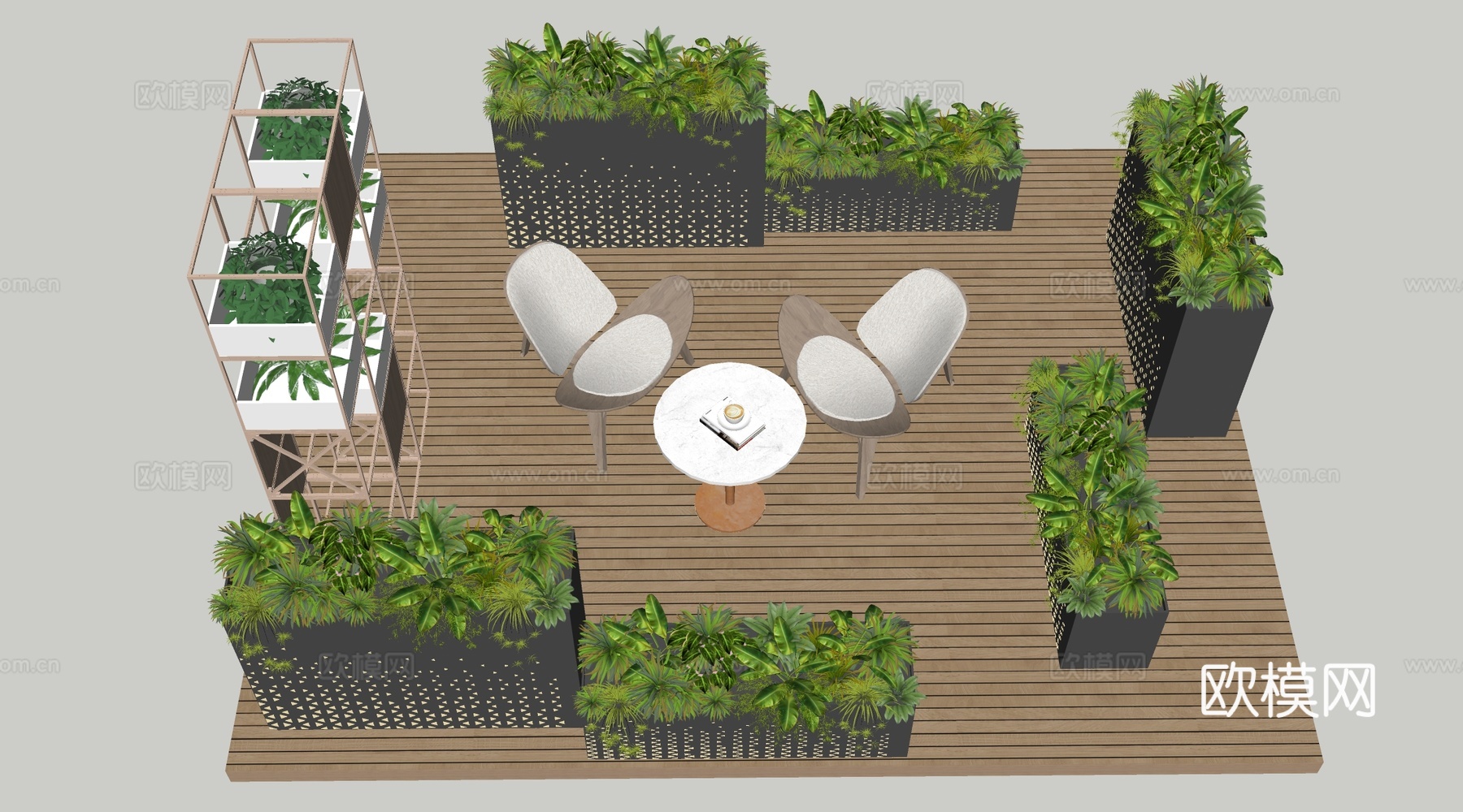 现代景观花箱 外摆花箱 植物花箱su模型