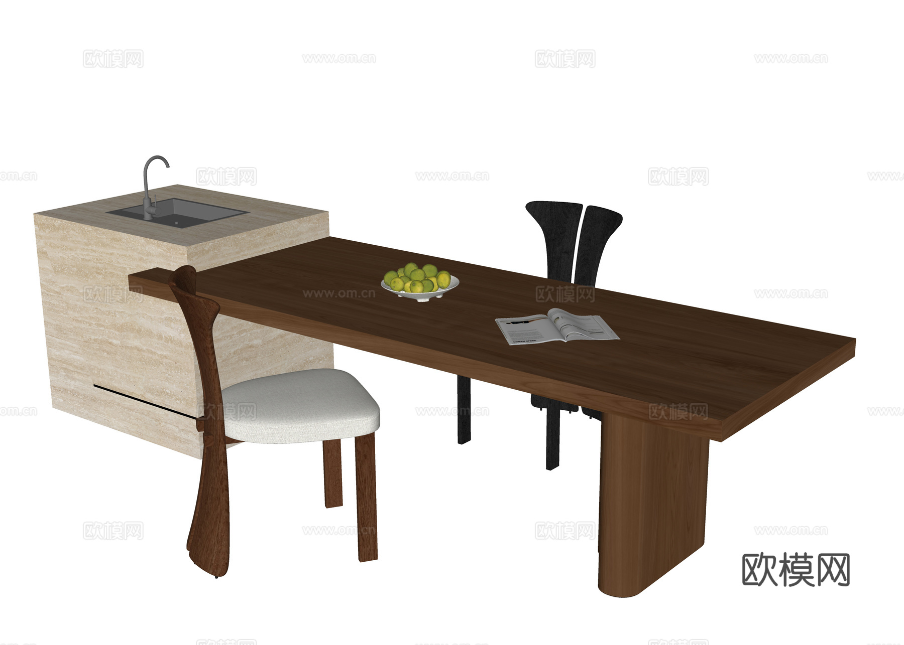 现代餐桌椅su模型下载（渲染图2）