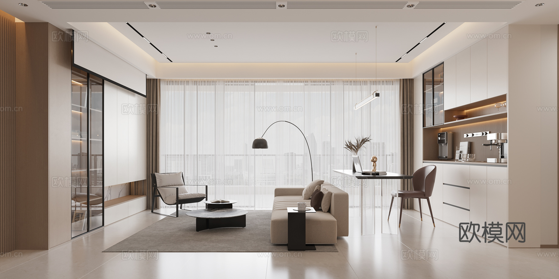 现代简约客餐厅3d模型下载