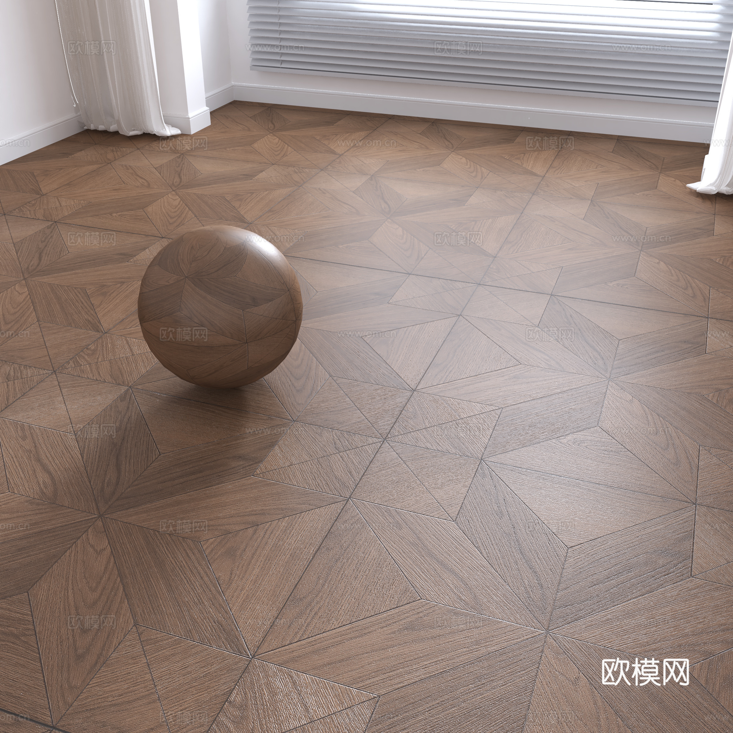 现代木地板su模型下载（渲染图1）