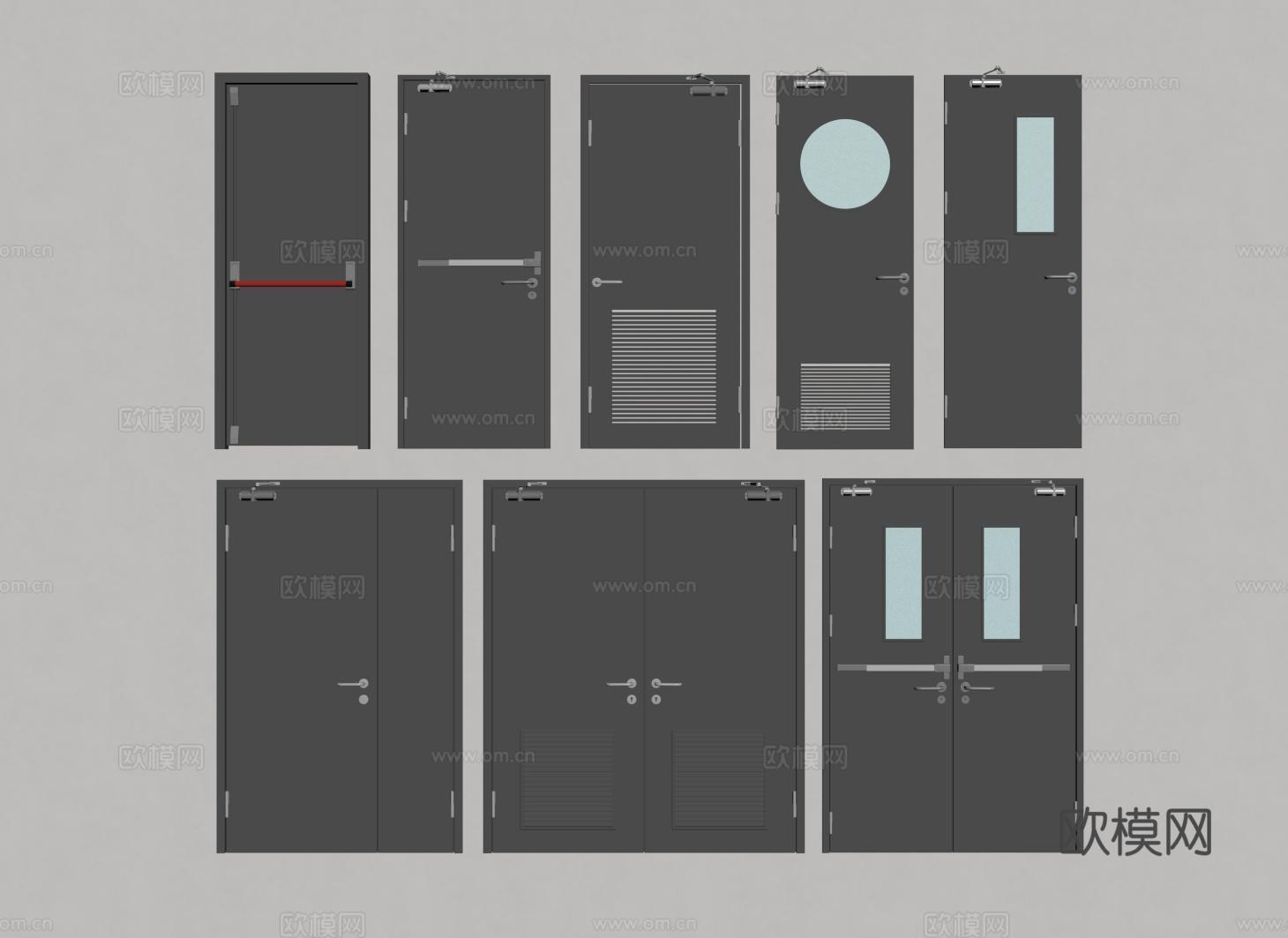 现代消防门 防火门 安全门 单开门 双开门su模型