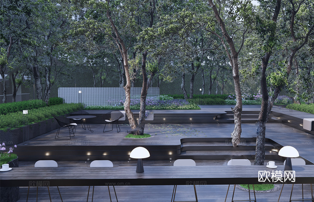 现代公园景观 林下景观 户外公园su模型