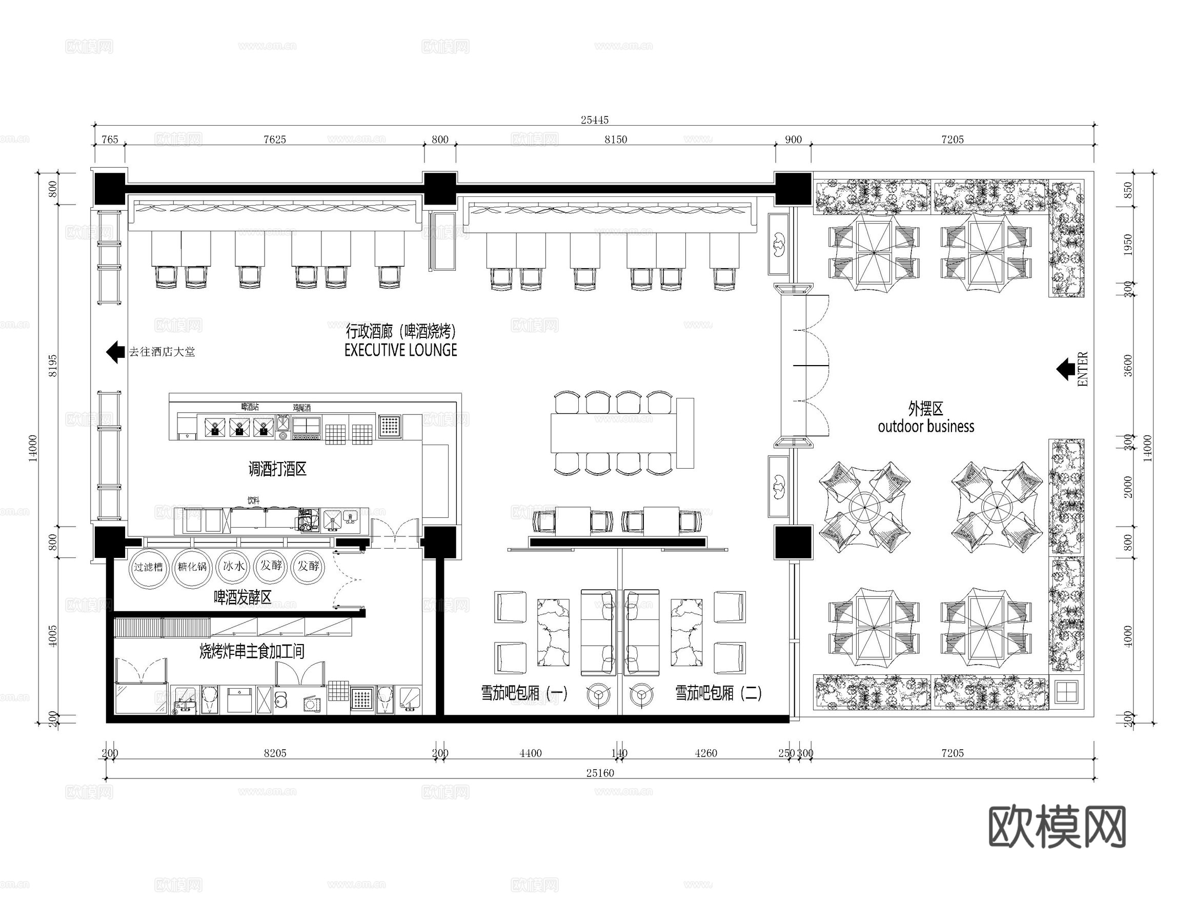 清吧酒馆 CAD平面布置图  音乐餐厅 小酒吧 酒吧餐厅cad施工图下载（渲染图2）
