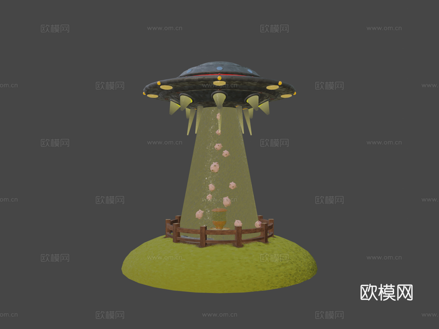 UFO绑架猪群su模型下载（渲染图6）
