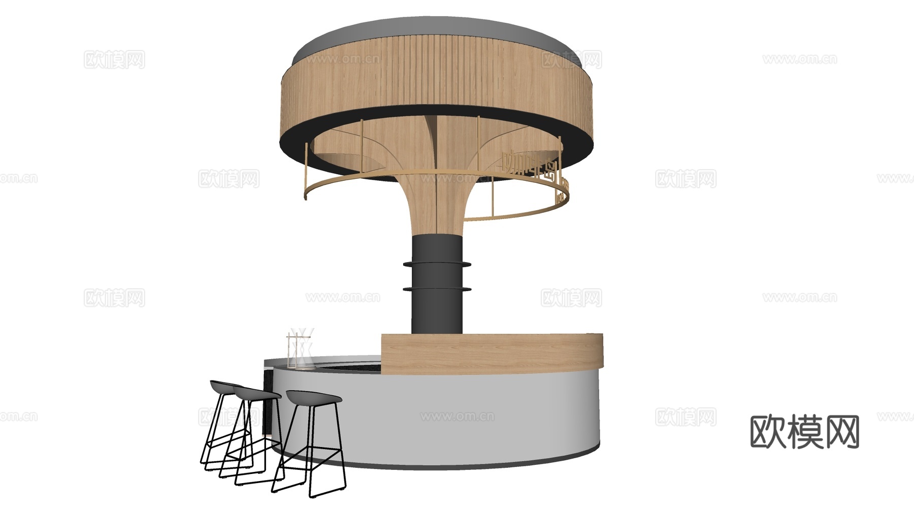 现代圆形咖啡吧台 圆形服务台 圆形收银台su模型