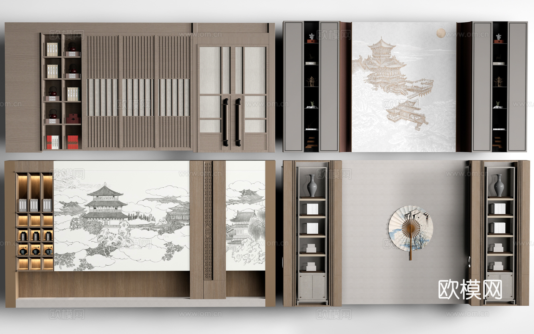 新中式餐厅背景墙 包厢背景墙 客厅背景墙su模型