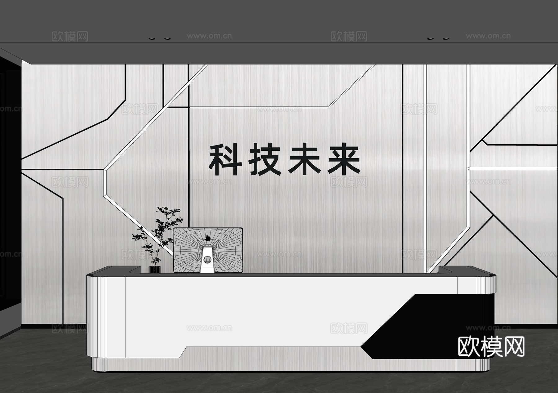 现代背景墙 前台背景墙 公司形象墙 接待背景墙 科技背景墙su模型