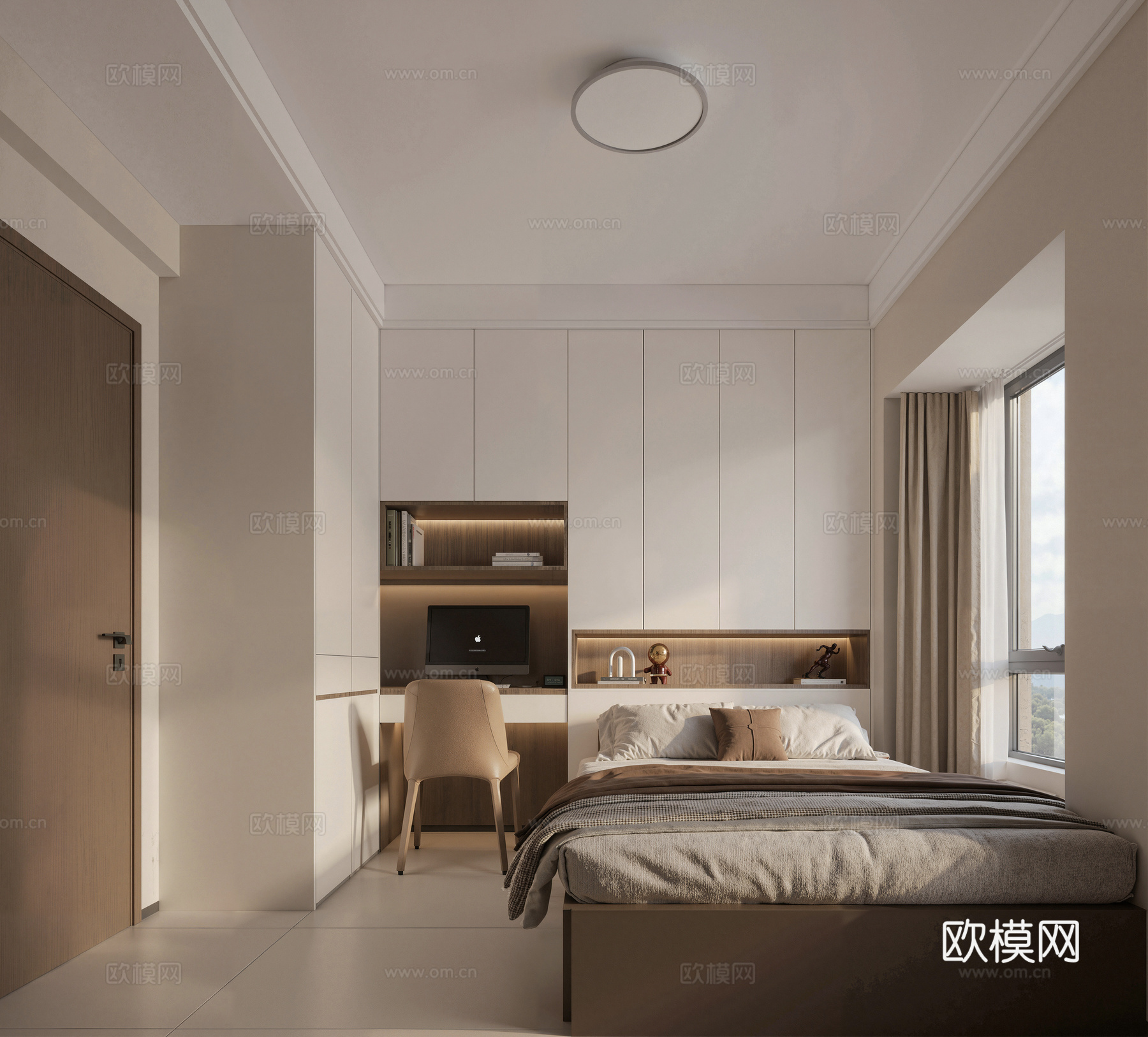 现代卧室  中古复古风卧室   美式卧室 榻榻米su模型
