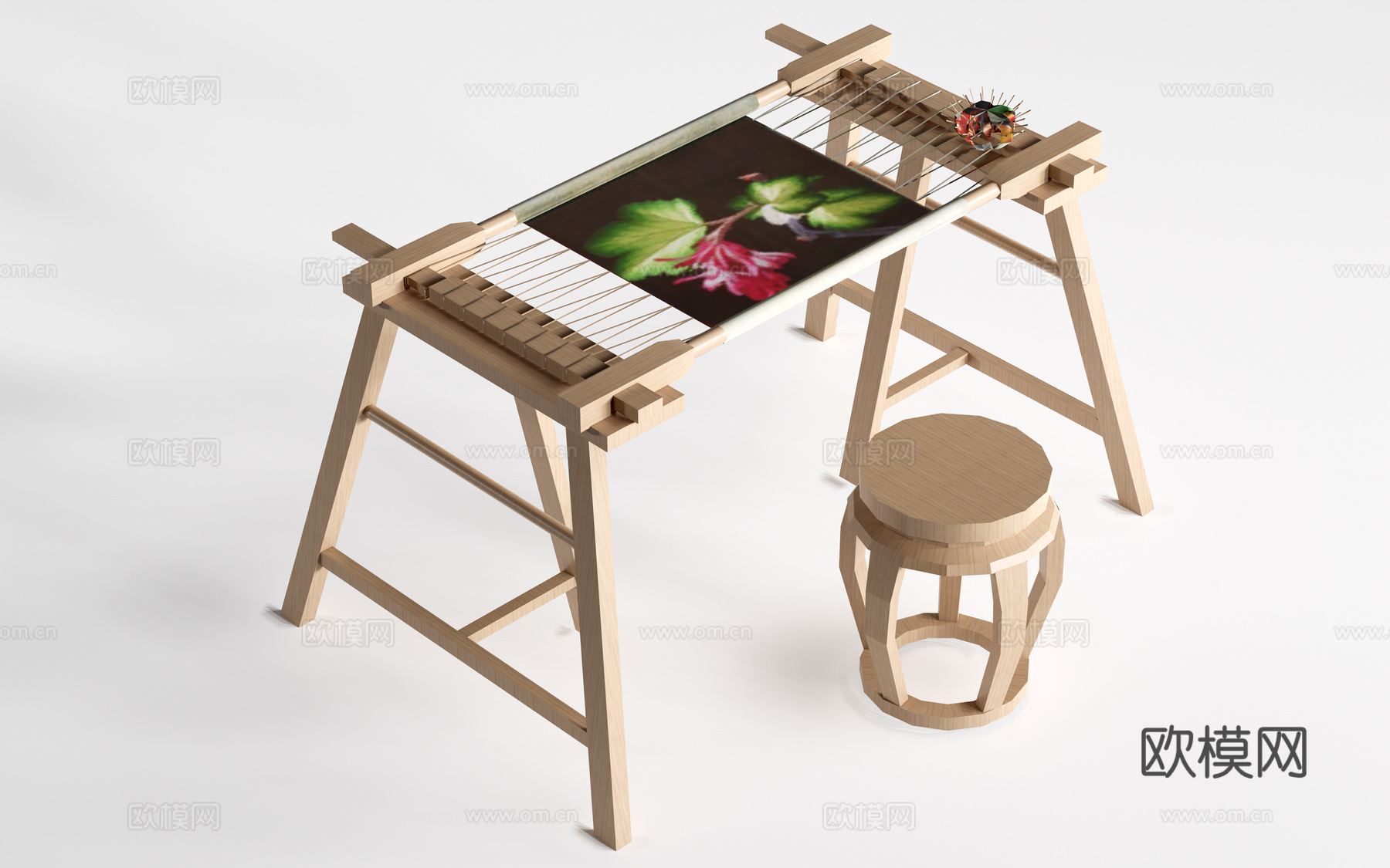 现代刺绣工作台 刺绣工艺品 刺绣展台su模型下载（渲染图1）