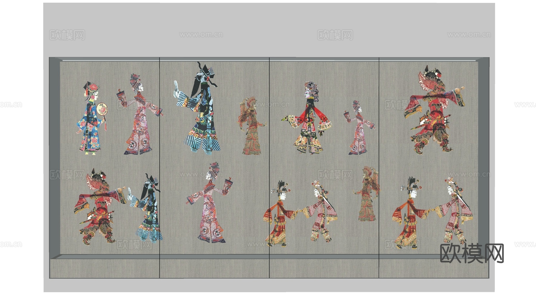 现代皮影人物 皮影小品 皮影戏道具su模型